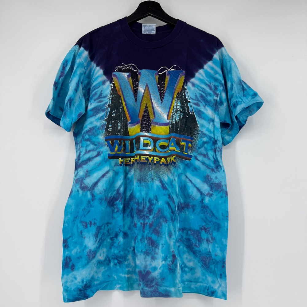 Vintage Hersheypark Wildcat Roller Coaster  Large Tie Dye T-Shirt Blue Purple